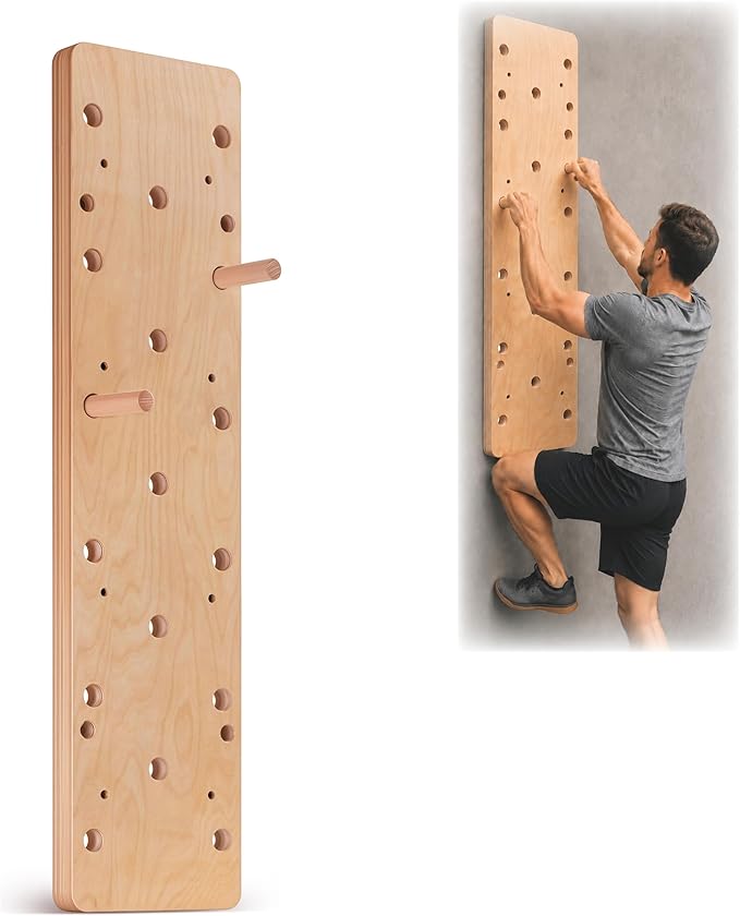 Extra-Thick Birch Climbing Peg Board for Wall Mounting, Heavy-Duty Wooden Climbing Board with Beech Grips & Rock Climbing Hold Inserts for Indoor Home Gym