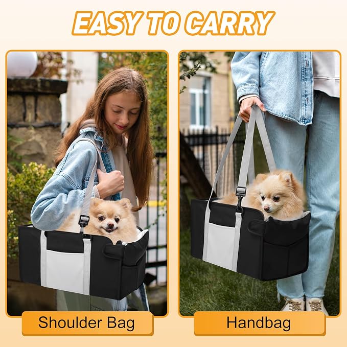 Portable Dog Car Seat for Small Dogs, Puppy Car Seat, Black&White | Booster Seat With Safety Leash & Adjustable Straps Keeps Small Dogs Secure. Removable Washable Cushion. Fits Most Cars.