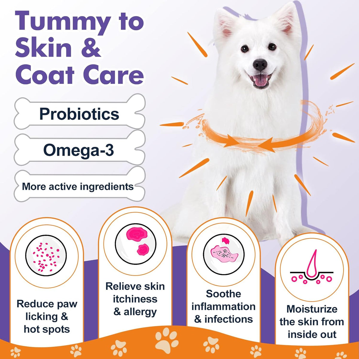 Probiotics for Dogs, Freeze-Dried Dog Probiotics and Digestive Enzymes, Plus Omega-3 for Itchy Skin, 3-in-1 Prebiotics for Digestive Health, Dog Vitamins and Supplements for Immune Health, 120 Bites