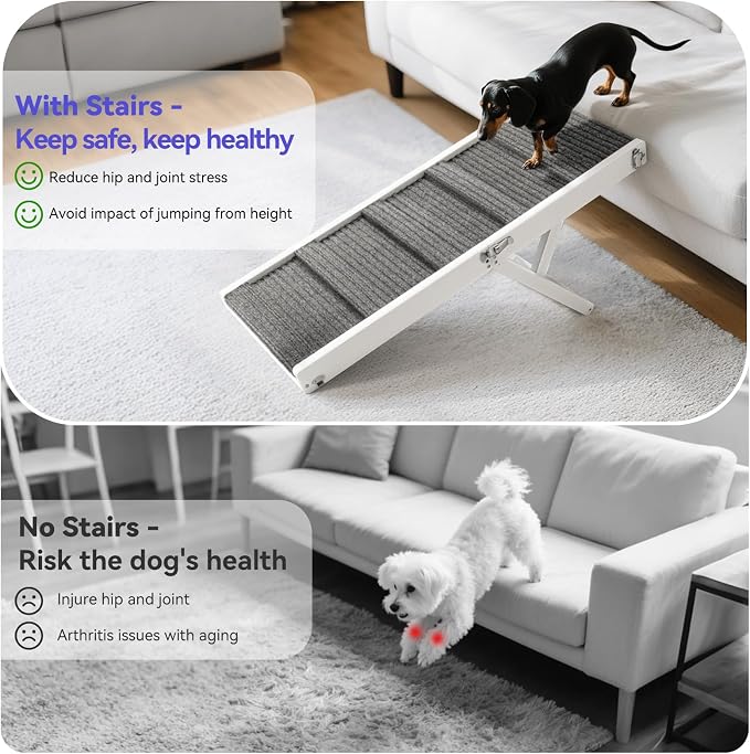2026 Upgraded Dog Ramp for Couch, Foldable Small Dog Ramp for Sofa, 5 Adjustable Height from 9.8" to 20.5", Portable Stable Pet Step with Non-Slip Pad, Pet Ramps Use for Couch Stairs, White