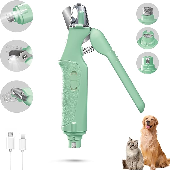 2-in-1 Cat Nail Clippers & Dog Nail Clippers Trimmers for Large Medium Small Dogs Cats Claw Trimmer Quick Sensor and Safety Guard USB Rechargeable with 2 LED Lights Dogs Nail Trimmer