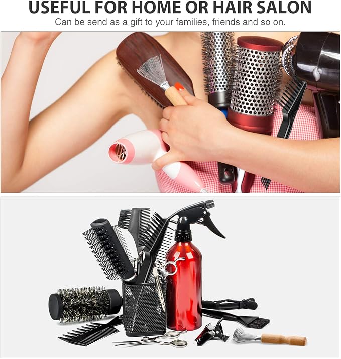 Boao 4 Pcs Hair Brush Cleaning Tool Set Mini Hair Cleaning Brush Tool Wooden Handle Mini Rakes for Removing Dust Home Salon Use(Black)