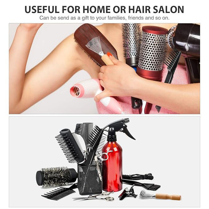 Boao 2 Pack Hair Brush Cleaning Tool,2-in-1 Comb Rake and Brush Cleaner for Removing Hair,Dust and Buildup,Mini Hairbrush Accessory for Home&salon(Black Color,Wooden Handle Rake)