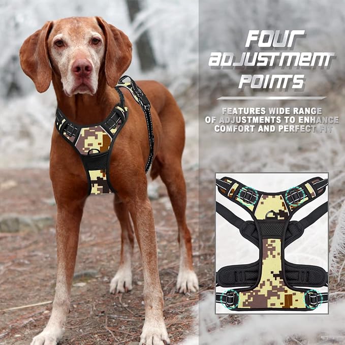 BARKBAY No Pull Dog Harness Front Clip Heavy Duty Reflective Easy Control Handle for Large Dog Walking(Desert camo,L) | Soft Padded No Choke With Handle,Easy On&Off,Adjustable Reflective For Walking Training Running(Desert Camo,L)