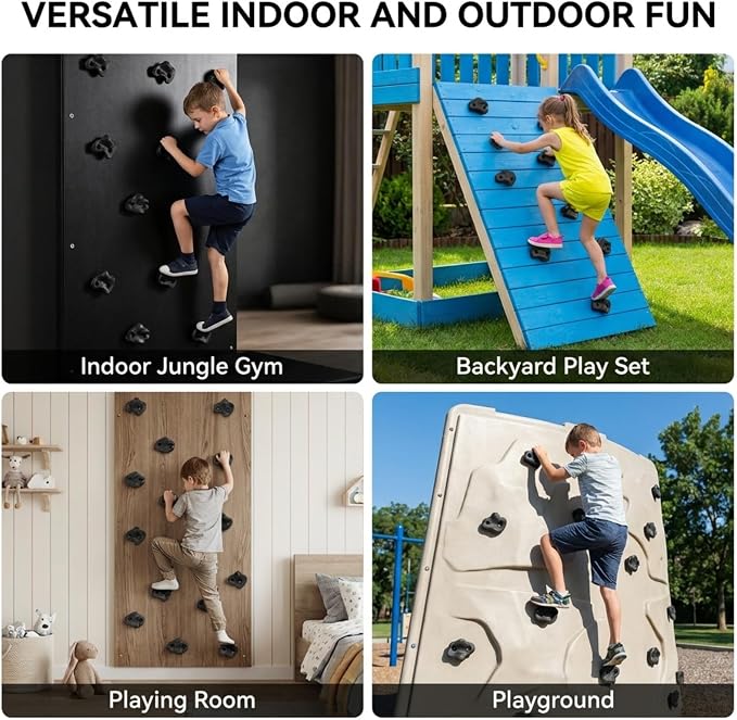 ZENFUN 18 Pc Rock Climbing Holds, Indoor & Outdoor Rocks Wall Climbing Kit, Black Rock Climb Holds Playground Play Set, Multi-Shape Climbing Rock Wall Grips with Mounting Hardware