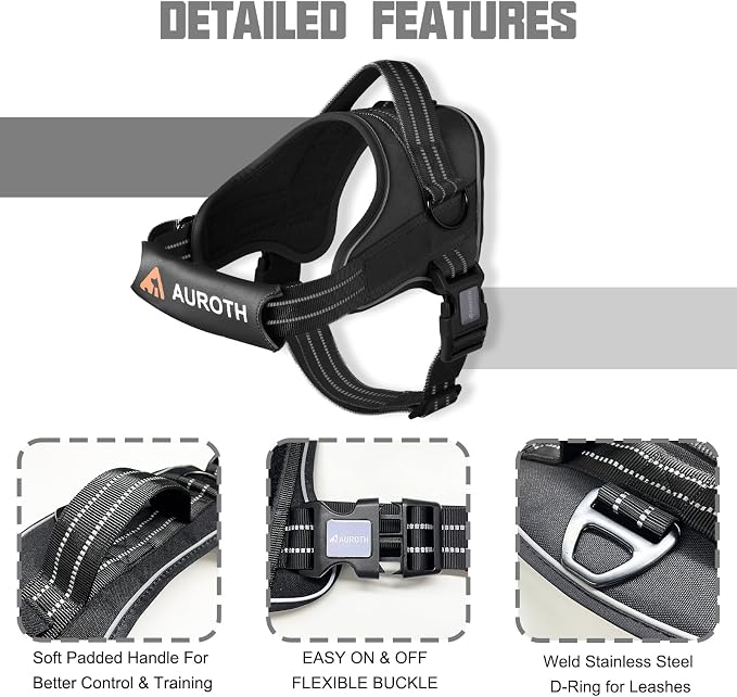 AUROTH Dog Harness and Leash Set Small Sized Dog, No Pull Escape Proof Vest | with Leash Clips, LED light clip, Breathable Mesh Padded No Choke, Easy Walking and Training, Black, Small