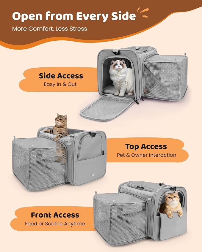 MIDOG Cat Carrier Soft for Small-Medium Cats Up to 15lbs, Airline Approved | Expandable Square Design,Comfort & Breathable Window,Equipped with anti-slip lock zippers and an internal safety leash