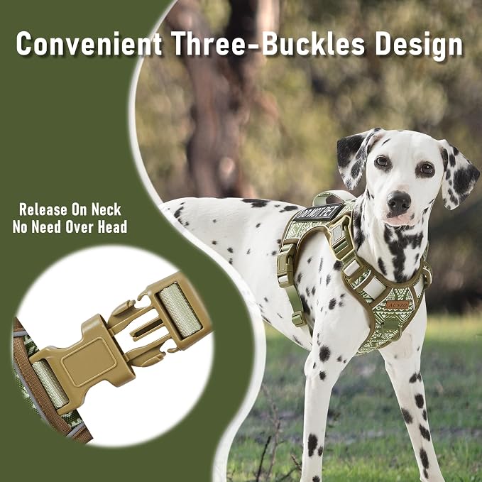 AUNZO Service Dog Vest Harness with 2 Velcro Patches, No Pull Dog Harness for Walking Training Hiking, Metal D-Rings Easy on/Off Neck Buckle Reflective Strips Soft Padded Handle, Green