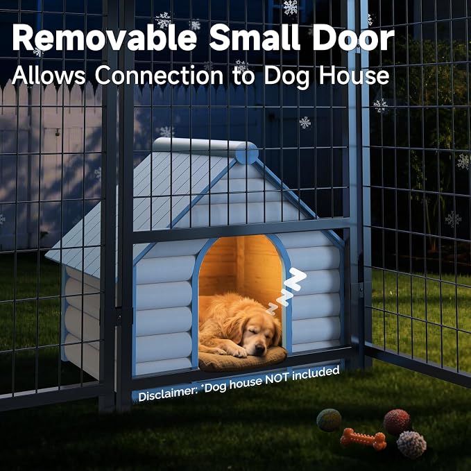 Dog Kennel Outdoor, Weatherproof Outside Dog Kennel with Roof & Removable Dog Door, Outdoor Kennels Dog Enclosure Run for Small Medium Dogs (4'L x 4'W x 4.6'H)