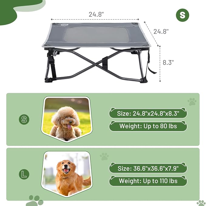 TIMBER RIDGE Outdoor Dog Bed, Cooling Elevated Dog Cot Portable Raised Pet Cot with Breathable Mesh, Foldable Pet Cot for Indoor & Outside, Grey