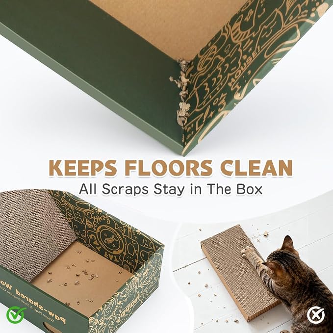 6 Pack Cat Scratch Pad with Box, Cardboard Cat Scratcher for Indoor Cats, Reversible Scratching Board with Lounge Bed for Small Medium Cats & Kittens