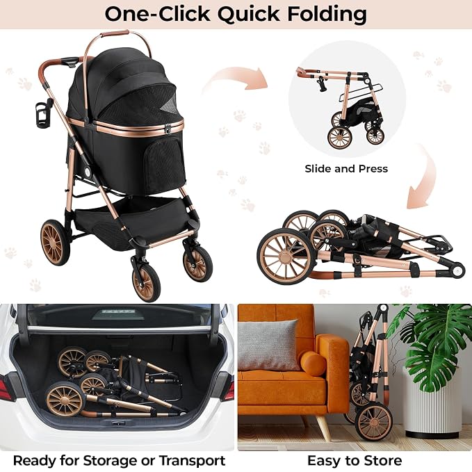MAMIZO Pet Stroller for Medium Dogs Up to 44 lbs with Detachable Carrier | All-Terrain 3-in-1 Dog Stroller for Senior Dogs & Cats with Rubber Wheels, One-Click Folding, Storage Basket & Cup Holder