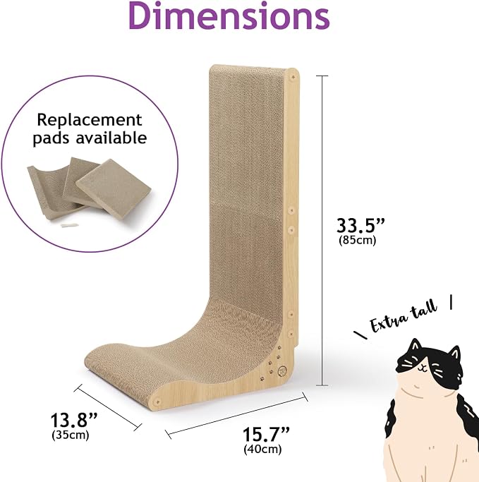 Necoichi Cardboard Cat Scratcher Wall for Indoor Cats - Cat Scratching Board, Cat Scratch Pad Lounger with Reversible Usability and Extra Comfort for Lounge, Curved (Oak, Large)