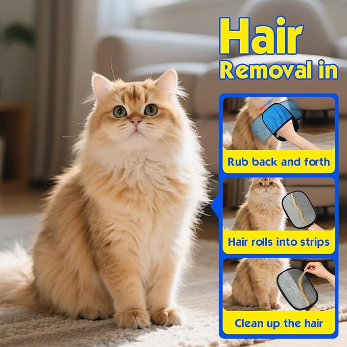 Pet Hair Removal Glove for Cats & Dogs, Five-Finger Electrostatic Reusable Magic Brush, Pet Hair Remover Tool on Carpet, Clothing, Laundry, Couch, Car Seat, with Pet Double-Sided Deshedding Brush-2Pcs