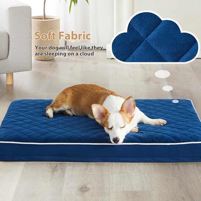 WNPETHOME Orthopedic Waterproof Large Sized Senior Dogs Bed for Comfy Sleep | Washable Ped Bed with Removable Cover, Multi-Needle Quilting Large Dogs Crate Bed for Dog Relax, Blue 36x27 Inch