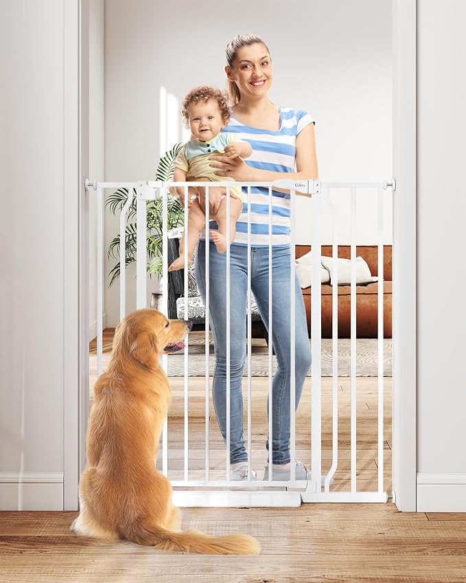 40" Extra Tall Baby Gate No Drilling, Auto Close Dog Gate, White | Indoor for Doorways & Stairs, Pressure Mounted 29"-40" Wide Pet Gate, Easy Walk Through Gate for Baby & Pet Stroller Friendly