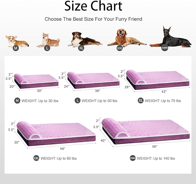 Orthopedic Medium Dog Bed Pillow Pet Sofa Bed 30''X20'' Lilac | Egg-Crate Foam Pet Couch Medium Size Dog, Waterproof Removable Washable Cover,Furry Puppy Crate Mat With Nonskid Bottom