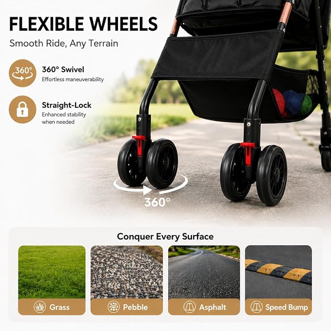 Dog Stroller for Small Dogs, Pet Stroller with 4 Wheels, Foldable Dog Strollers for Small Dogs & Cats, Cat Stroller with Storage Basket, Breathable Mesh, 360° Wheels & Rear Brakes Grey