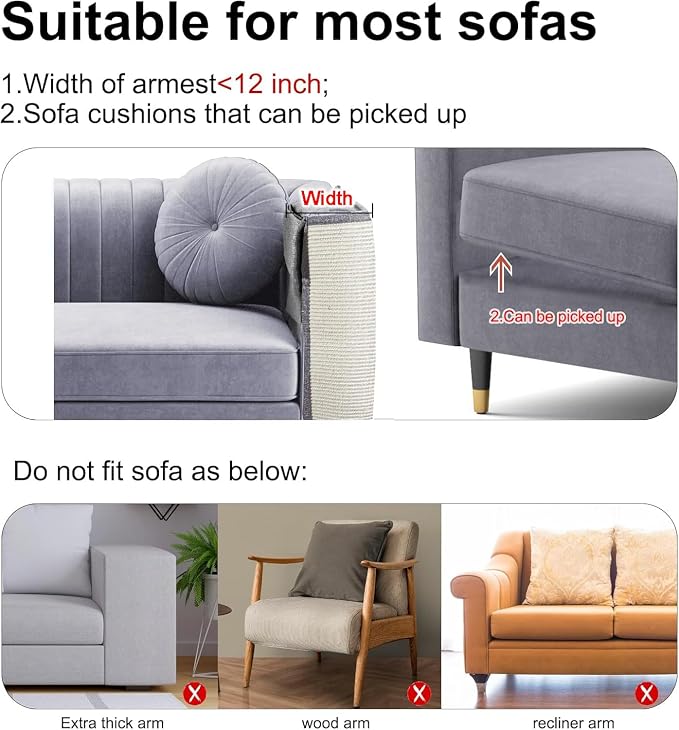 Upgraded Cat Scratch Furniture Protector,Cat Scratch Sofa Arm Sheild with Large Size Natural Sisal for Protecting Couch Sofa Chair Furniture 27.6''L*19.6''W (Light Grey/Left Handed)