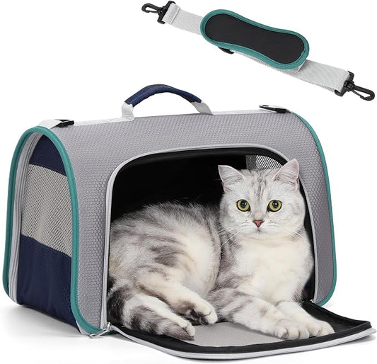 A 4 Pet Cat Carrier, Airline Approved Pet Carrier for Small Medium Cats Dogs Puppy with Safety Tether, Lightweight EVA Soft-Sided Bag, Anti-Collapse for Plane Car Train Vet