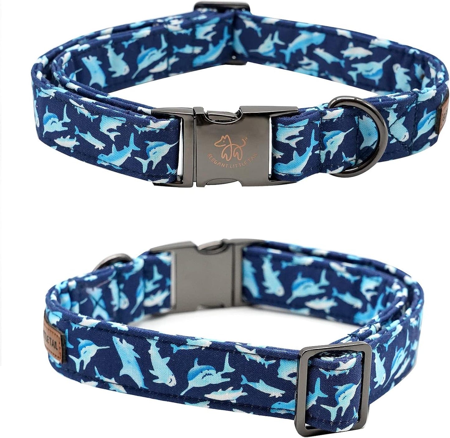 Elegant Little Tail Bowtie Dog Collar - Shark Print, Adjustable for Small Dogs