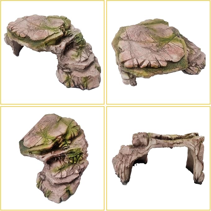kathson Turtle Basking Platform Resin Bearded Dragon Hides and Caves with Ramp Reptile Resting Terrace Turtle Tank Decorations for Frogs,Tortoise,Lizard,Leopard,Crested Gecko