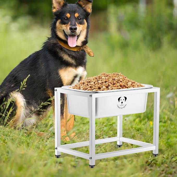 Elevated Dog Water Bowl, Stainless Steel Dog Bowl for Medium Large Dogs, Easy to Clean and Assemble for Outdoor Use 0.85 Gallons Bowl with Full Metal Stand Raised 10.23"