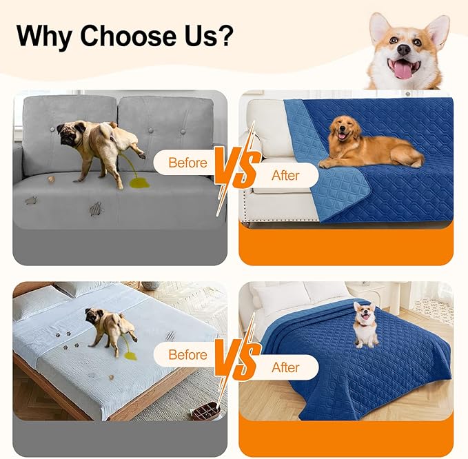 Smiry Reversible Waterproof Couch Covers for Sofa, Washable Dogs Pet Couch Covers for 3 Cushion Sofa Pet Friendly, Water Resistant Furniture Protector Slipcover, Geometric (82"x102", Navy/Blue)