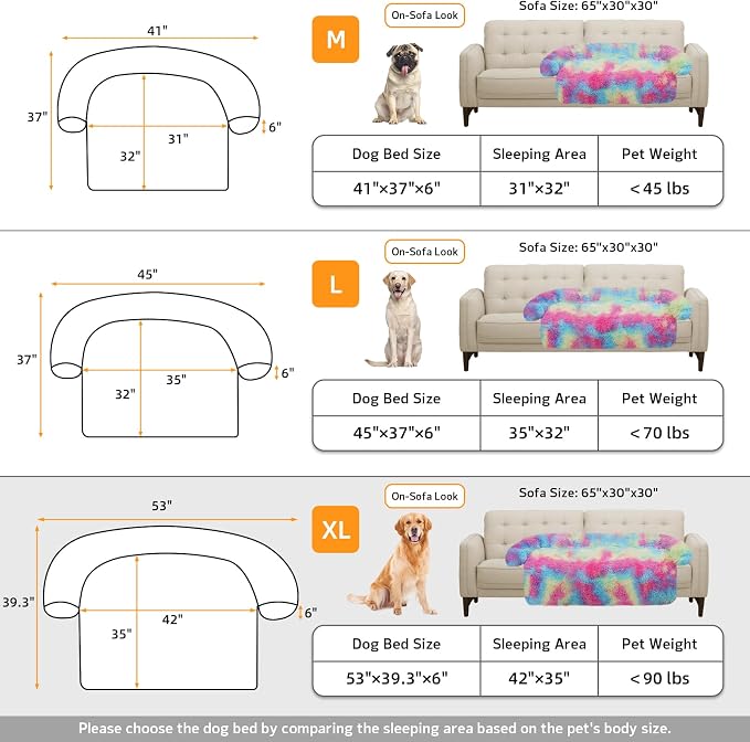 GGIB Calming Dog Bed Fluffy Plush Dog Mat for Furniture Protector with Removable Washable Cover for Large Medium Small Dogs and Cats (Extra Large (53x39.3x6), Rainbow)