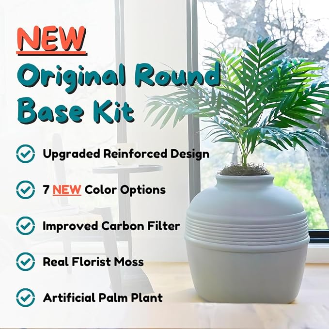 Good Pet Stuff Original Hidden Litter Box Planter, Decorative Cat Litter Enclosure with Carbon Filter, Artificial Palm Plant, Upgraded Design, Easy to Clean, Base Kit, Stone Gray