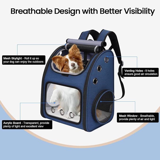 Expandable Cat Carrier Backpack,Large Space,Airline Approved,18 lbs | Portable Pet Carrier Backpack with Super Ventilated, Ideal for Traveling/Hiking /Camping/ Vet, Blue