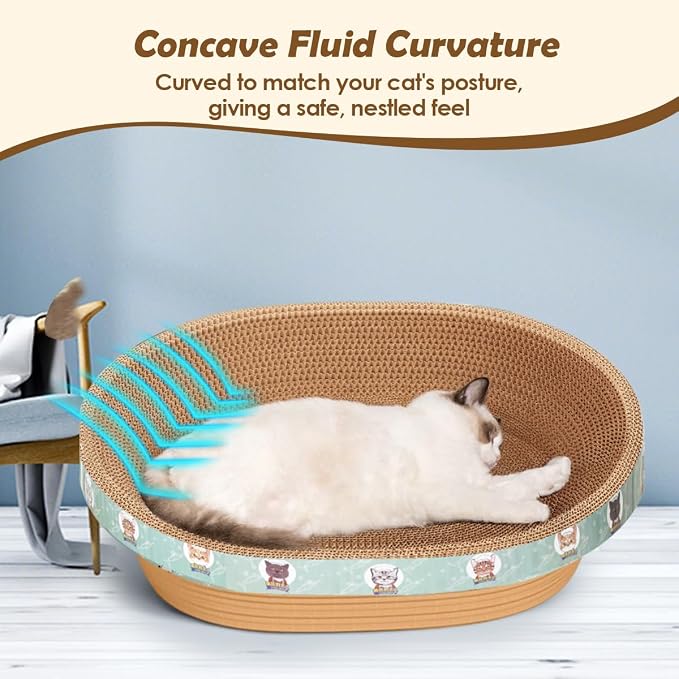 Extra Large Cat Scratcher Bed, 21.6" x 14.9" x 4.3" XL XXL Cat Scratch Cardboard, Scratching Board Pad for Indoor Cats Kitty Kittens, Scratch Lounge House Couch, Furniture Protector, Oval