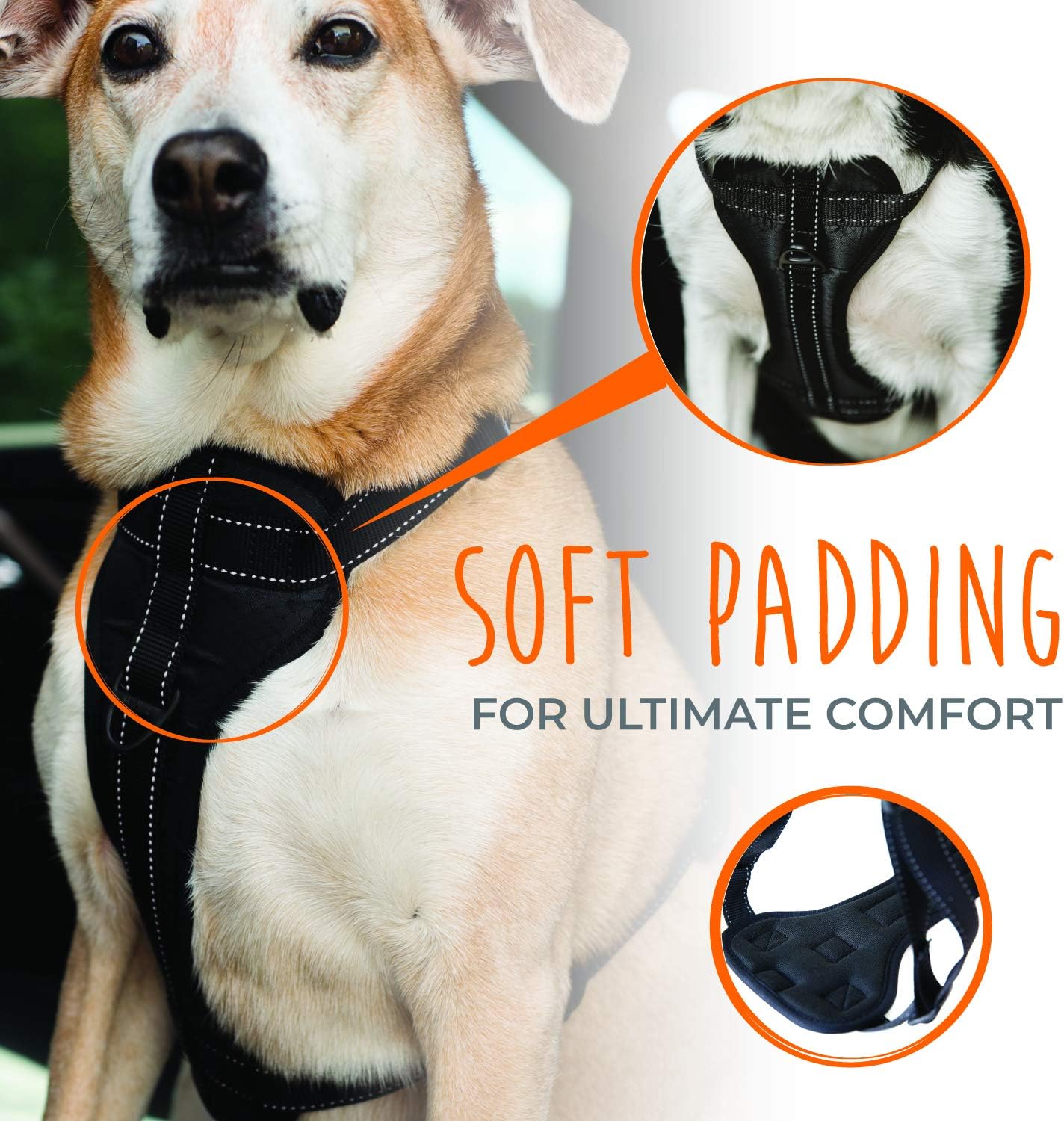 Mighty Paw Dog Car Harness - Vehicle Safety Gear - 2 Leash Attachment - Adjustable Straps - Reflective Stitching - Soft Padding - Standard Harness Functionality - No Pull Front Leash Attachment - L