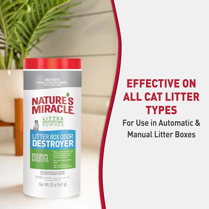 Nature's Miracle Litter Box Deodorizer, 20 Ounces, Litter Deodorizing Powder, Cat Odor Control Formula