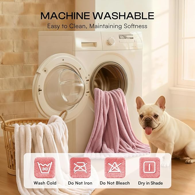 LINENLUX 1 Pack 3 Soft Dog Blanket Washable Warm Fleece Cat Blankets for Pet Puppy Fluffy Calming Flannel Beige/Pink/Grey Medium