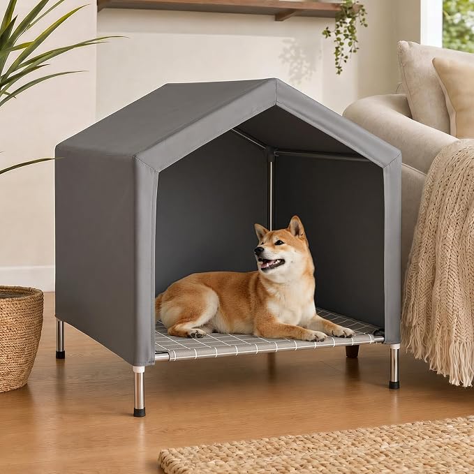 Elevated Dog House for Medium Dogs, Raised Dog Bed with Removable Canopy | Weather-Resistant Sunshade Fabric, Indoor & Outdoor Portable Pet Tent, Rust-Proof Stainless Steel Frame, for Medium Dogs