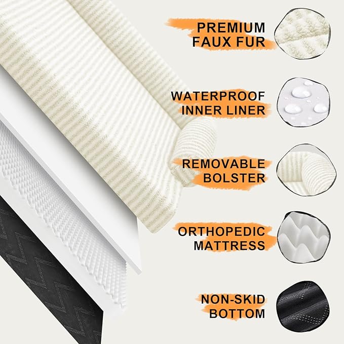 Orthopedic XL Dog Bed with Bolster for Extra Large Size Dogs | Pillow Support for Neck Relief, Egg Crate Foam, Skin-Friendly Surface, Waterproof Liner, Anti-Slip Bottom, 42 x 30 Inch