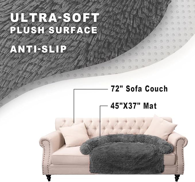 Luxurious Calming Dogs/Cats Bed Mats, Dog Pad Washable Removable Couch Cover, Plush Long Fur Mat for Pets, Waterproof Lining, Perfect for Small, Medium and Large Dogs and Cats (Beige, 45"x37")