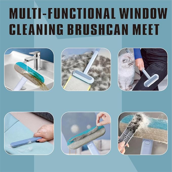 4 in 1 Pet Hair Remover Tool, Grey, 23.3Inch Adjustable Long Handle, Reusable, Washable Lint Cleaner for Dog and Cat Hair, Gentle on Furniture, for Couch, Furniture, Carpet, Clothes, Bedding