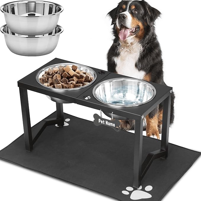 Elevated Dog Bowls, Metal Raised Dog Bowl Stand with 2 Thick 111oz Capacity Stainless Steel Food Bowls & Non-Slip Mat - 14" Tall for Large/Extra Large Breeds