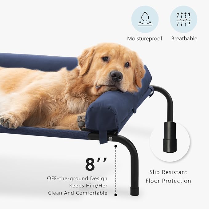 Cooling Elevated Dog Bed for Large Dogs, Indoor & Outdoor Raised Dog Bed | Portable,with Breathable Mesh, Chew Proof Pet Hammock Cots with Removable and Waterproof Bolsters