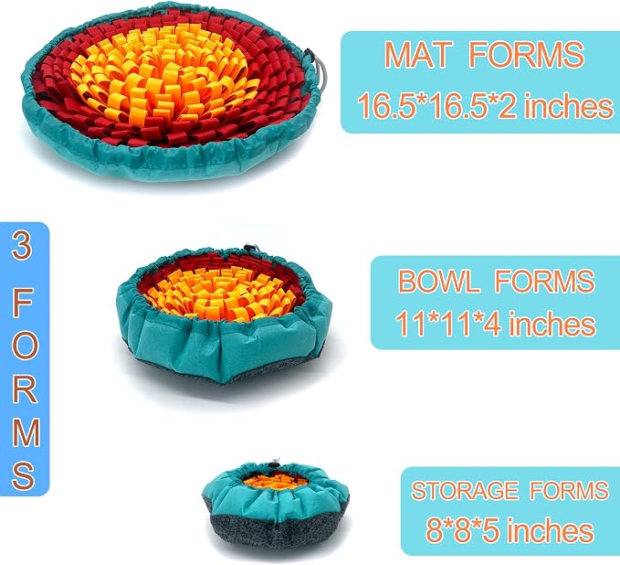 Dog Snuffle-Mat Slow-Feeder-Bowl - Simulating Grassland for Boredom, Encourages Natural Foraging Skills for Pet, Treat Indoor Outdoor Stress Relief（Tricolor）
