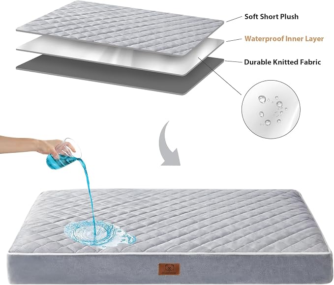 WNPETHOME Orthopedic Waterproof Dog Bed Medium for Comfy Sleeping | Washable Medium Pet Bed with Removable Cover, Multi-Needle Quilting Dogs Crate Bed Light Grey 30x20 Inch