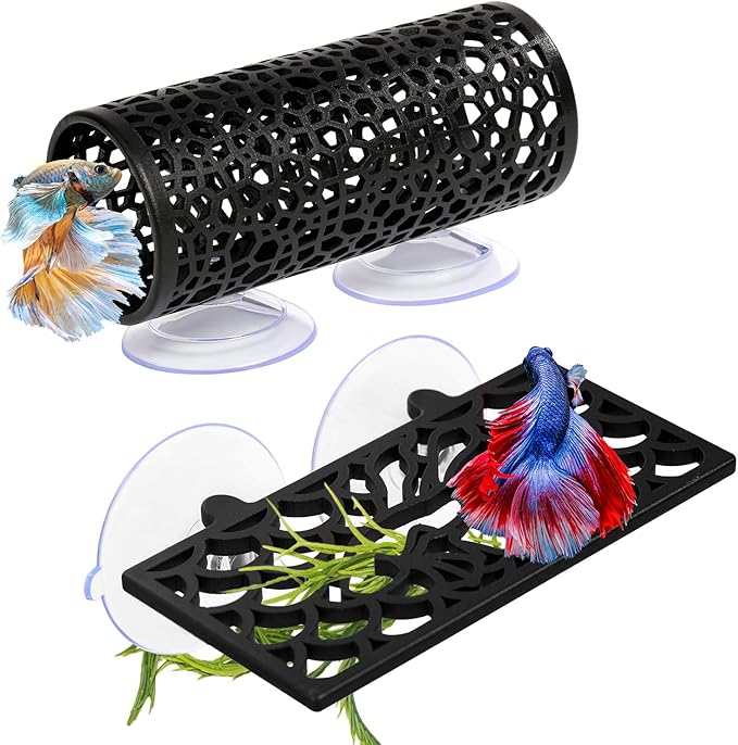 Abizoo Betta Fish Tank Accessories Decorations, Betta Tunnel Swim Tube Black Soft Edged Betta Hammock Bed, Shrimp Guppies Hideout Shelter Toys, Aquarium Moss Ledge - Perfect For Betta Tanks