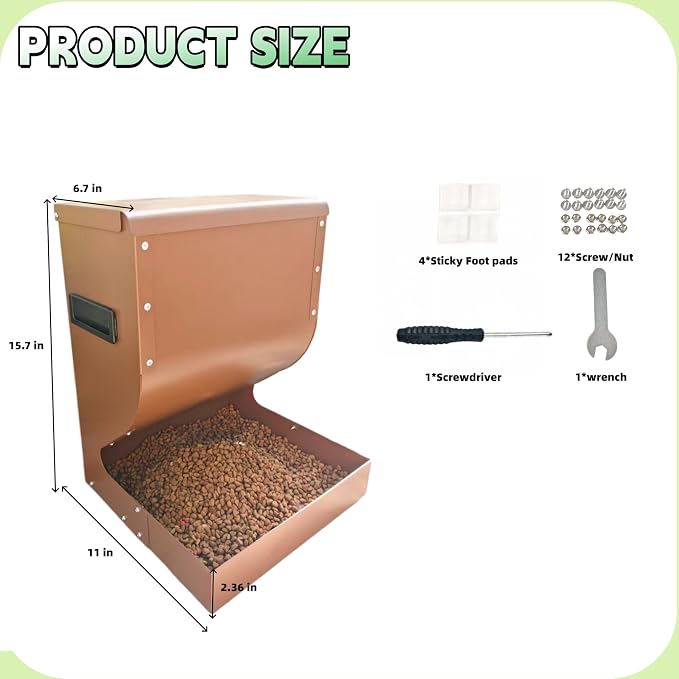Outdoor Large Dog Food Automatic Feeder | 15lb Large Capacity | Galvanized Heavy-Duty, Tip-Resistant, Rust-Proof Dog Food Feeder, Suitable for Large Multi-Dog Households and Farm Animals
