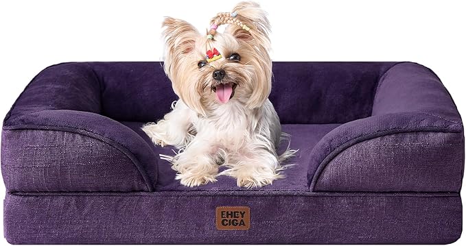 EHEYCIGA Orthopedic Small Dog Bed, Waterproof Memory Foam Washable Pet Beds | Non-Slip Bottom and Egg-Crate Foam Medium Pet Couch Bed with Washable Removable Cover, Purple