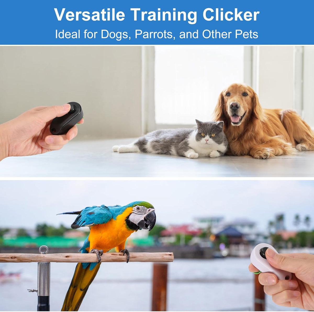 BARKIE Dog Training Clicker with Finger Ring 2 Pack, Puppy Essentials for Behavior Training, Portable Pet Supplies for Dog Walking Accessories(Black & White)