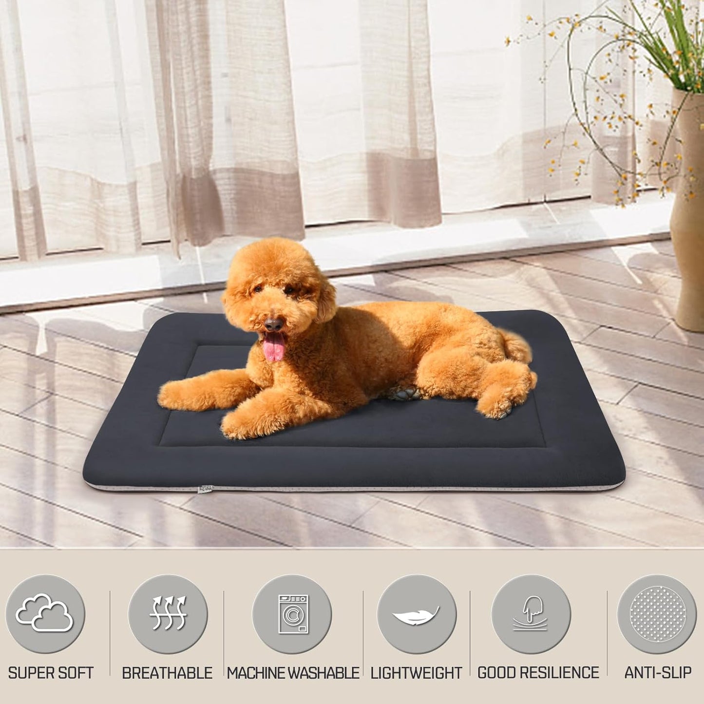 Large Dog Bed Soft Crate Pad Mat 47" Machine Washable with Non-Slip Bottom for Large Medium Dogs