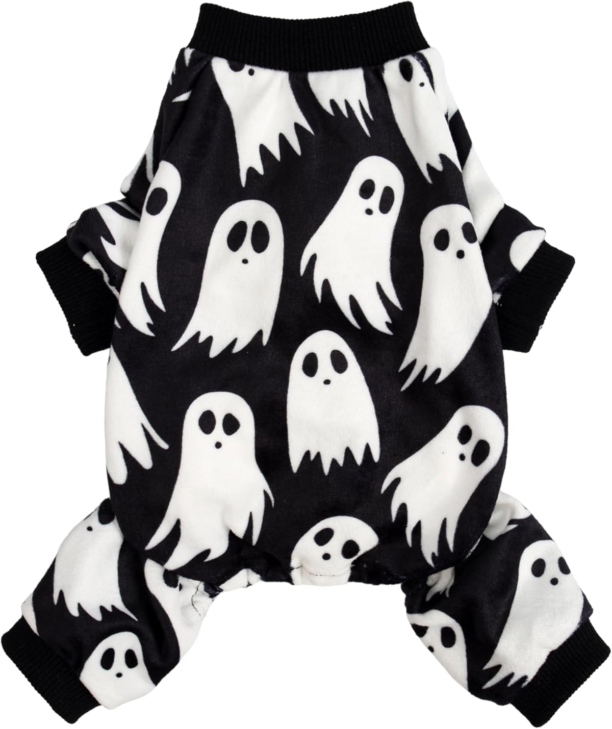 Fitwarm Halloween Ghost Dog Pajamas, Funny Halloween Costumes for Dogs, Fleece Dog Onesie with Feet, Doggy Clothes for Small Dogs Boy Girl, Pet Apparel, Black, White, XXL