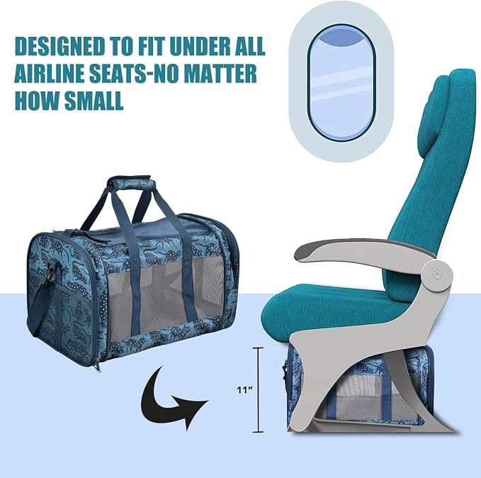 Soft-Sided Kennel Pet Carrier for Small Dogs, Cats, Puppy, Airline Approved Cat Carriers Dog Carrier Collapsible, Travel Handbag & Car Seat (Blue Cat Print, 19" L x 11" W x 11" H)